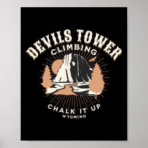 Póster Torre del Diablo Retro Wyoming Montaña Escalada en