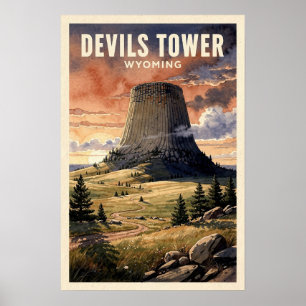 Póster Torre del Diablo Wyoming Viaje Vintage