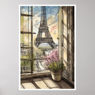 Póster Torre Eiffel a través de un Poster de ventana