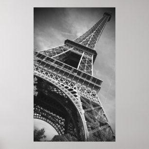 Póster Torre Eiffel Blanca y Negra desde abajo