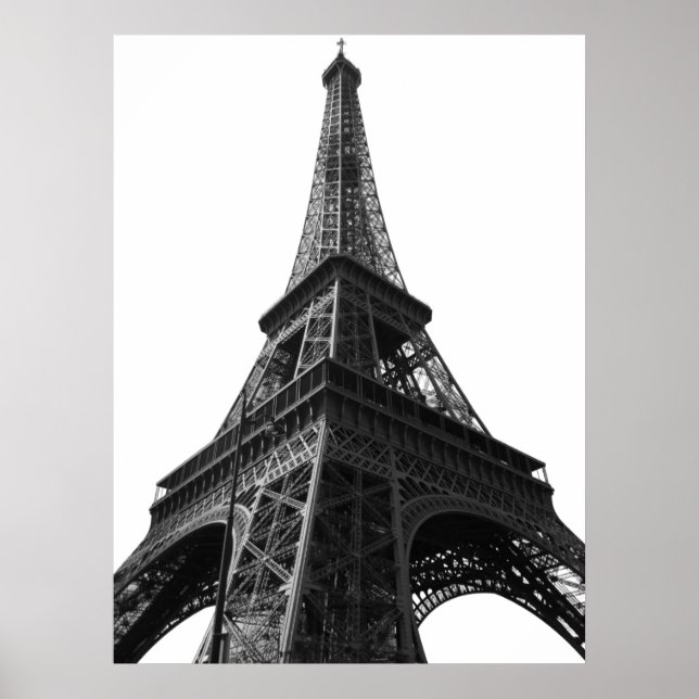 Póster Torre Eiffel Blanca y Negra Viaje Europeo de París (Frente)