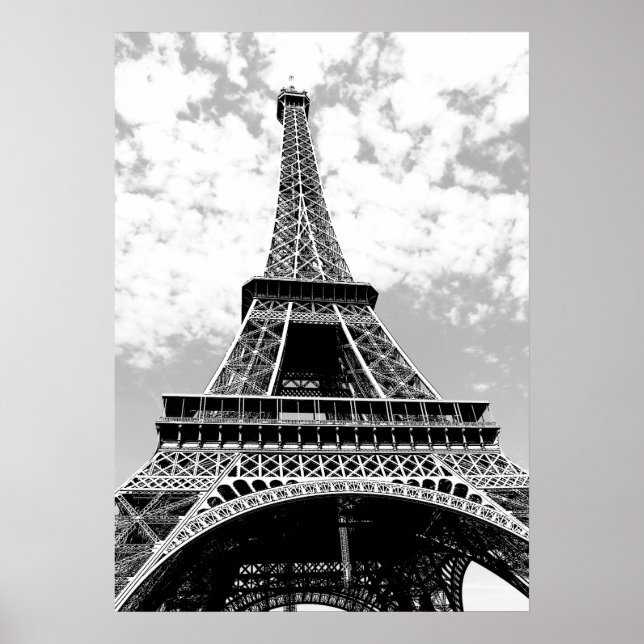 Póster Torre Eiffel Blanco Negro París Viaje (Frente)