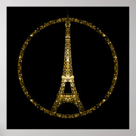 Póster Torre Eiffel brillo dorado destellos en negro
