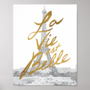 Póster Torre Eiffel con la escritura del oro