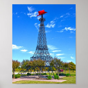 Póster Torre Eiffel con sombrero rojo de vaquero, París,