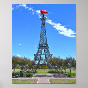 Póster Torre Eiffel con sombrero rojo de vaquero, París,
