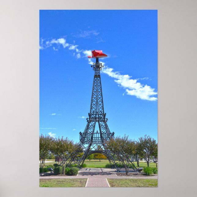 Póster Torre Eiffel con sombrero rojo de vaquero, París,  (Frente)