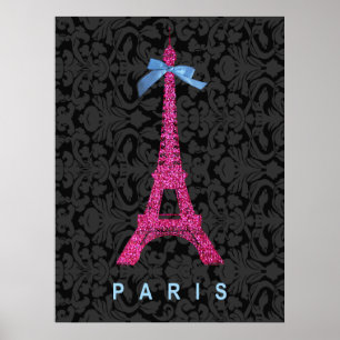 Póster Torre Eiffel de las rosas fuertes en falso