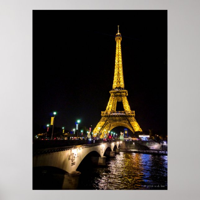 Póster Torre Eiffel de noche en París, Poster de Francia (Frente)