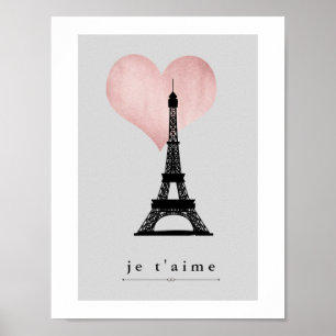 Póster Torre Eiffel de París con Rosa de Oro Je T'aime