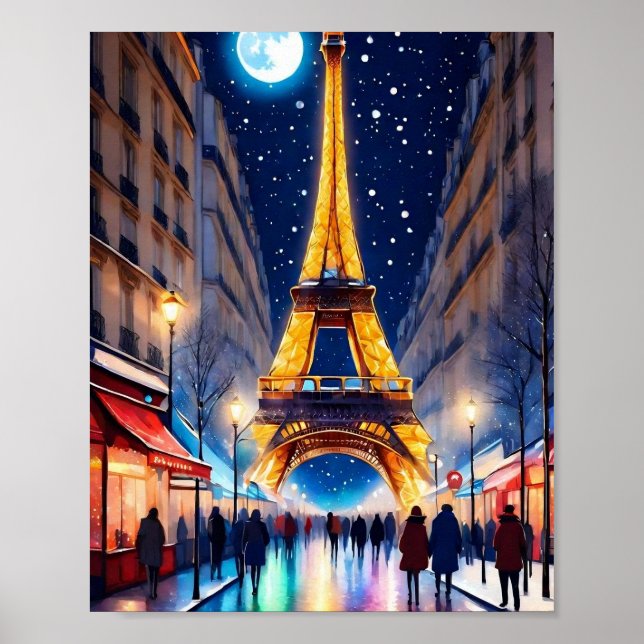 Póster Torre Eiffel de París en Poster nocturno (Frente)