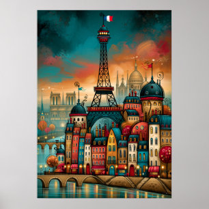 Póster Torre Eiffel de París Paisaje Urbano Caprichoso