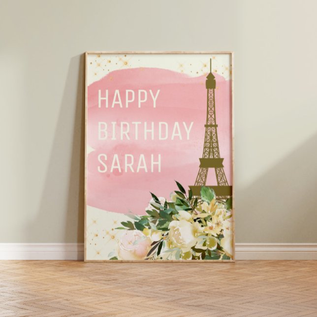 Póster Torre Eiffel de purpurina de oro rosa Feliz Cumple (Subido por el creador)