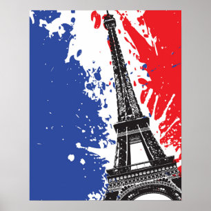 Póster Torre Eiffel el   bandera del Grunge de París,