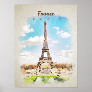 Póster Torre Eiffel en acuarela