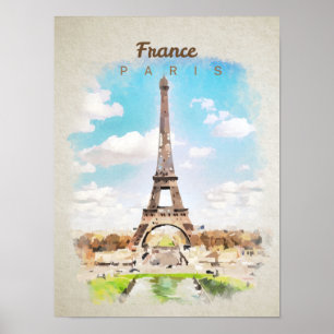 Póster Torre Eiffel en acuarela