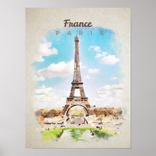Póster Torre Eiffel en acuarela (Frente)