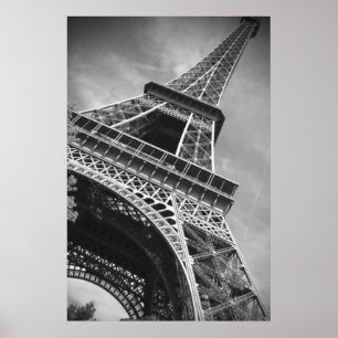 Póster Torre Eiffel en blanco y negro desde abajo