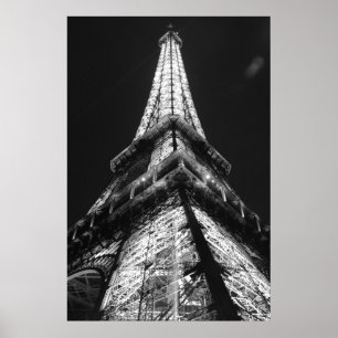 Póster Torre Eiffel en Blanco y Negro en la Noche de Parí
