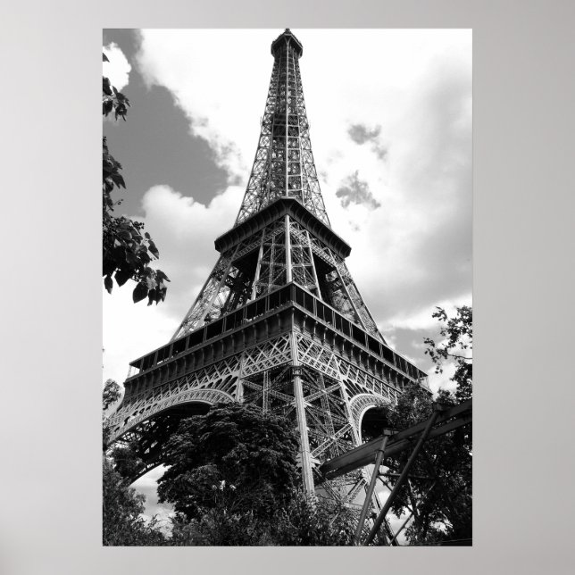 Póster Torre Eiffel en blanco y negro en París (Frente)
