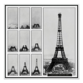 Póster Torre Eiffel en construcción en París