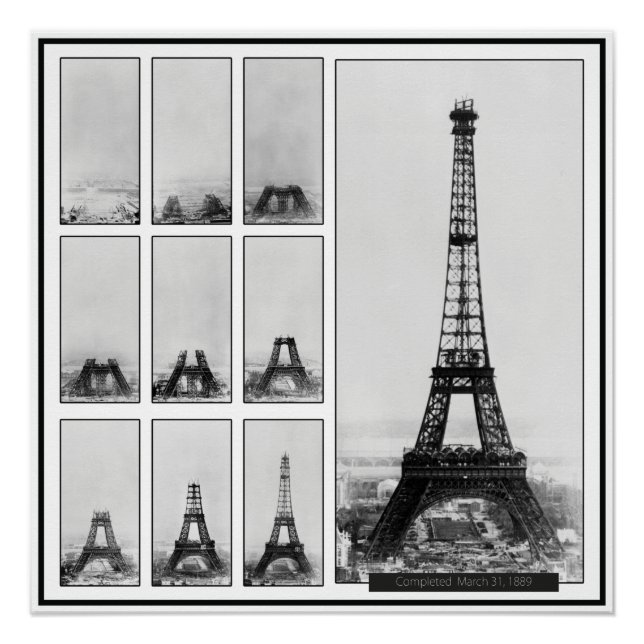 Póster Torre Eiffel en construcción en París (Anverso)
