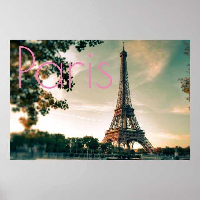 Póster Torre Eiffel en París Ciudad Romántica de Amor (Frente)