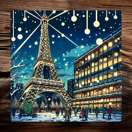 Póster Torre Eiffel en París, Francia en tiempo de Navida