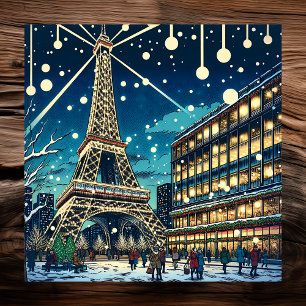 Póster Torre Eiffel en París, Francia en tiempo de Navida