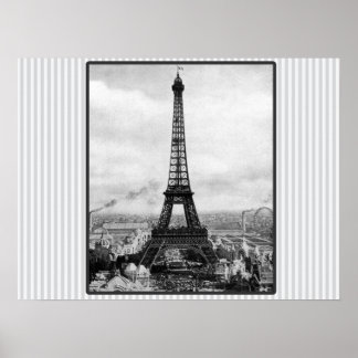 Póster Torre Eiffel En París Vintage A Rayas