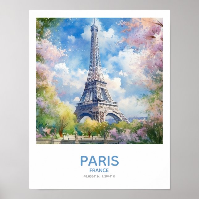 Póster Torre Eiffel en primavera - París, Francia (Frente)
