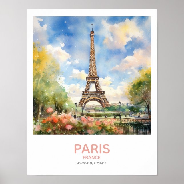 Póster Torre Eiffel en primavera - París, Francia (Frente)