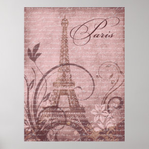 Póster Torre Eiffel Fleur de París 30 "x40" rosa