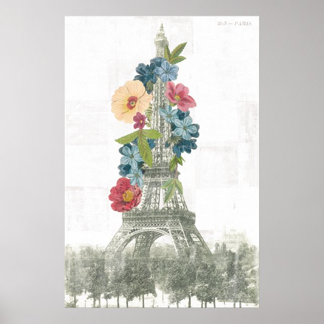 Póster Torre Eiffel Floral | París, Francia (Frente)