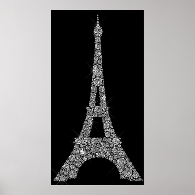 Póster Torre Eiffel Gris Gris Gris Swarovski Cristales Pa (Frente)
