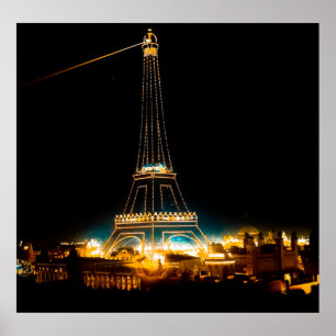 Póster Torre Eiffel iluminada en la exposición de París d