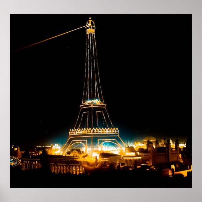 Póster Torre Eiffel iluminada en la exposición de París d (Frente)