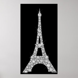 Póster Torre Eiffel Negro Blanco Swarovski Cristales Parí