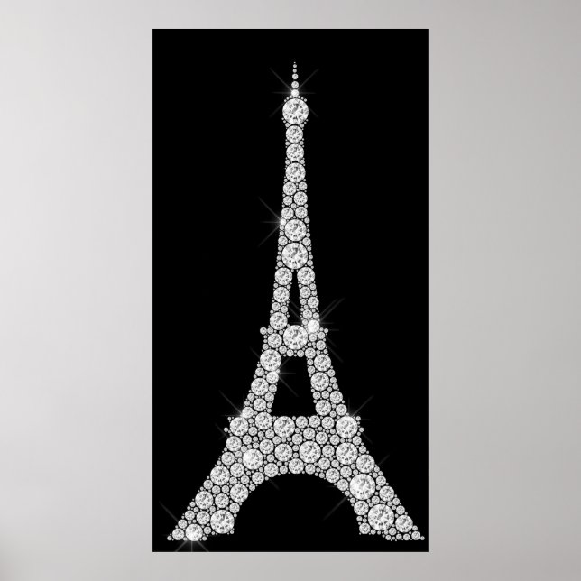 Póster Torre Eiffel Negro Blanco Swarovski Cristales Parí (Frente)