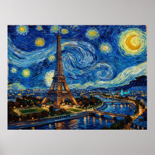 Póster Torre Eiffel Noche Estrellada Paisaje Histórico
