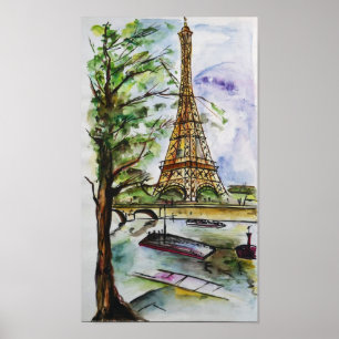 Póster Torre Eiffel París Acuarela – Vista al Río