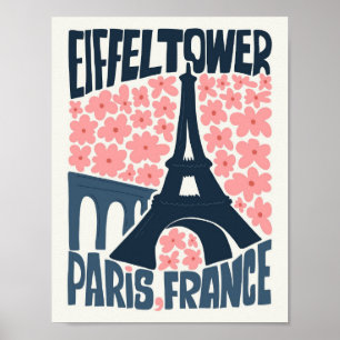 Póster Torre Eiffel París Francia viaje abstracto floral