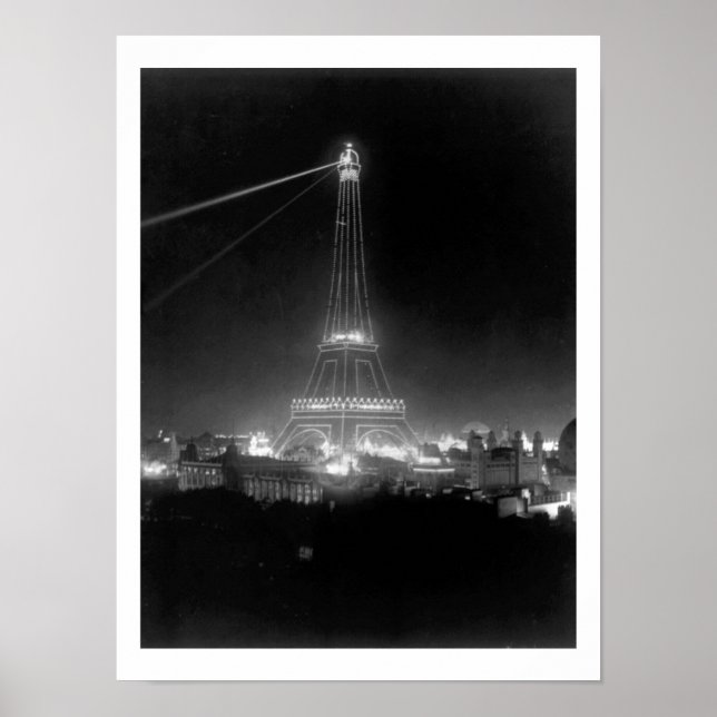 Póster Torre Eiffel, París, Francia, vista nocturna, cose (Frente)