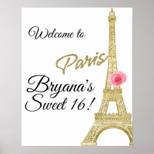 Póster Torre Eiffel París Rosa Dorado Brillante Francia