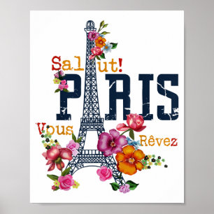 Póster Torre Eiffel Paris Shirt Salut Flowt Paris Fra