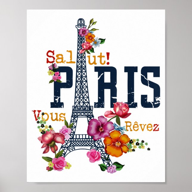 Póster Torre Eiffel Paris Shirt Salut Flowt Paris Fra (Frente)