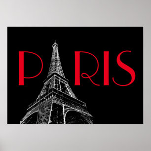 Póster Torre Eiffel París Viajes Black White Red Pop Art