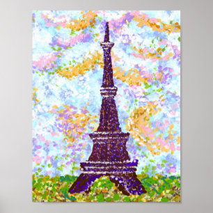 Póster Torre Eiffel Pointillismo Paisaje brillante K Hubl