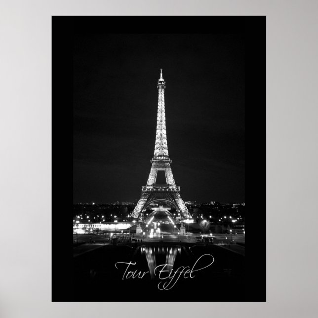 Póster Torre Eiffel Poster de noche de B&W (Frente)