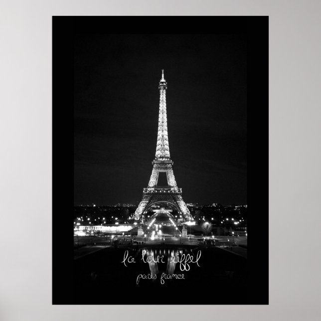 Póster Torre Eiffel Poster de noche de B&W (Frente)